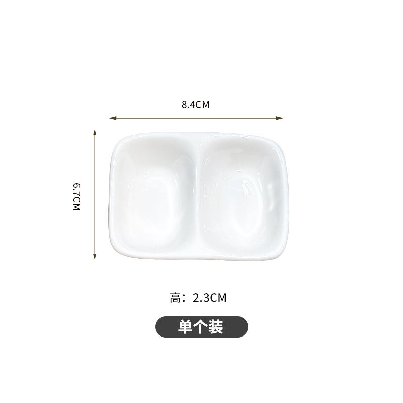 Sauce Dish, Seasoning Dish, Ceramic Small Dish, Condiment Dish, El Tableware, Sauce And Vinegar Dish, Rectangular Dish, Two-Compartment Dish, Divided Dish, Household Use - Image 1